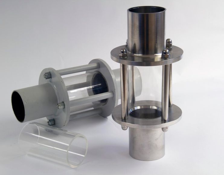 One horizontal and one vertical sight glass holder on a white background